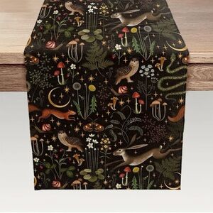 Boho Woodland Table Runner with Whimsical Forest Scene 1 Piece 13”x72” NWOT